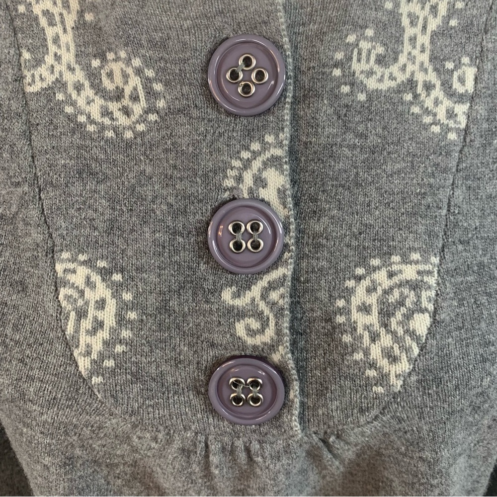 Lapis Wool Hoodie Sweater Tunic Fluted Sleeve Empire Waist Paisley Grey Cream M - Picture 4 of 16